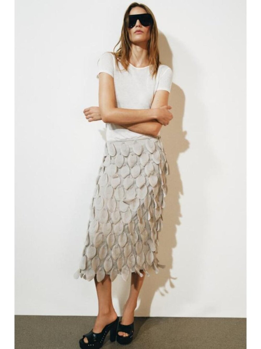 ZARA ZW COLLECTION BEADED MIDI SKIRT 4772/205/811